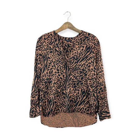 Rails Pearl Cinnamon Mixed Animal Print Popover Top - Picture 1 of 10
